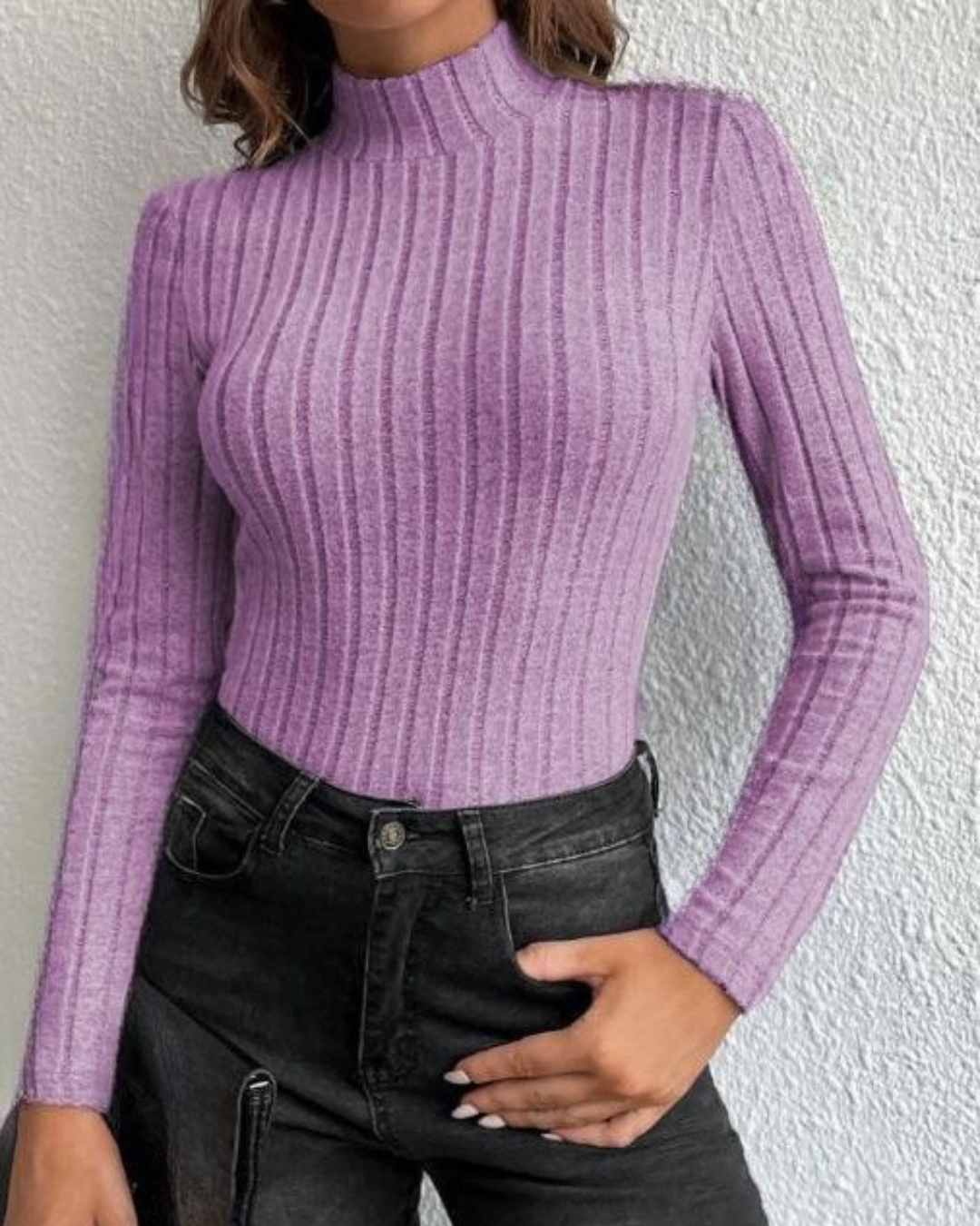 Maglietta Donna a Costine con Collo Alto e Maniche Lunghe – Sofia