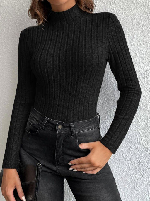 Maglietta Donna a Costine con Collo Alto e Maniche Lunghe – Sofia