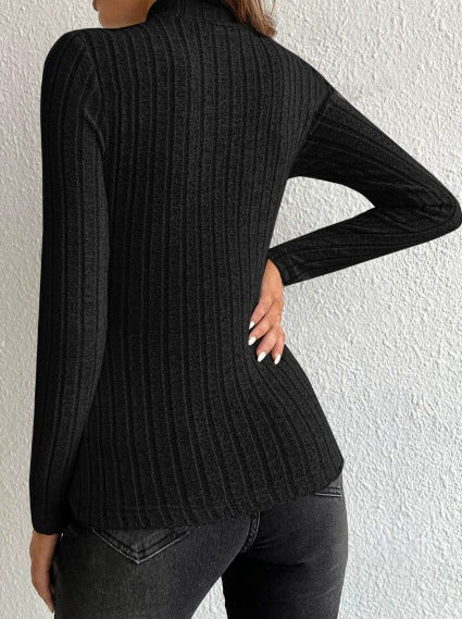 Maglietta Donna a Costine con Collo Alto e Maniche Lunghe – Sofia