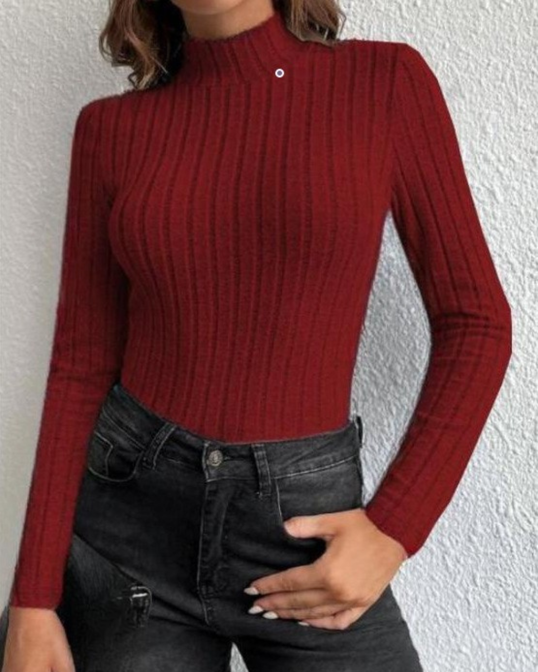 Maglietta Donna a Costine con Collo Alto e Maniche Lunghe – Sofia