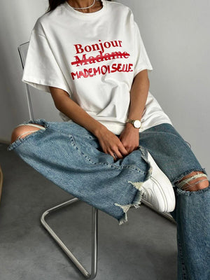 Maglietta Oversize Bianca con Scritta Leela Moda