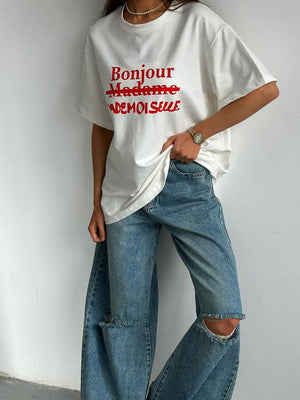 Maglietta Oversize Bianca con Scritta Leela Moda