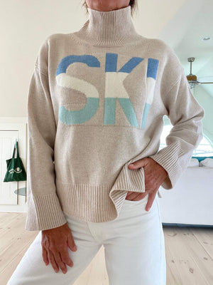 Maglione Dolcevita Donna con Scritta Ski - Morbido Effetto Lana