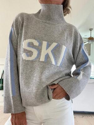 Maglione Dolcevita Donna con Scritta Ski - Morbido Effetto Lana