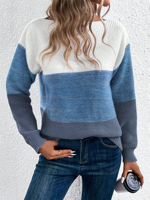 Maglione Donna Elegante a Blocchi di Colore – Girocollo Comodo e Versatile – Viola