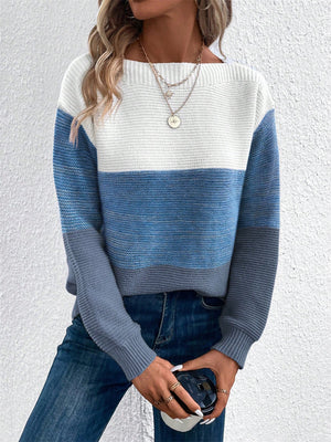 Maglione Donna Elegante a Blocchi di Colore – Girocollo Comodo e Versatile – Viola