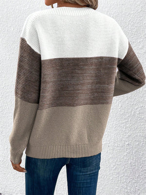 Maglione Donna Elegante a Blocchi di Colore – Girocollo Comodo e Versatile – Viola