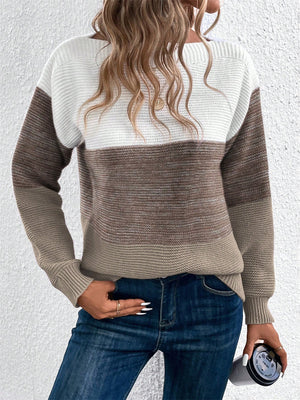 Maglione Donna Elegante a Blocchi di Colore – Girocollo Comodo e Versatile – Viola