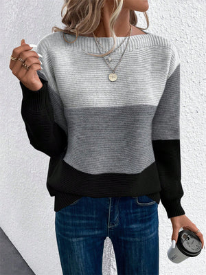 Maglione Donna Elegante a Blocchi di Colore – Girocollo Comodo e Versatile – Viola