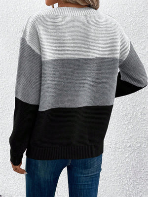 Maglione Donna Elegante a Blocchi di Colore – Girocollo Comodo e Versatile – Viola