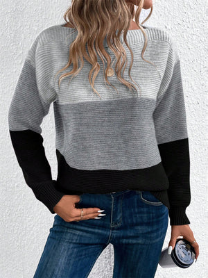 Maglione Donna Elegante a Blocchi di Colore – Girocollo Comodo e Versatile – Viola
