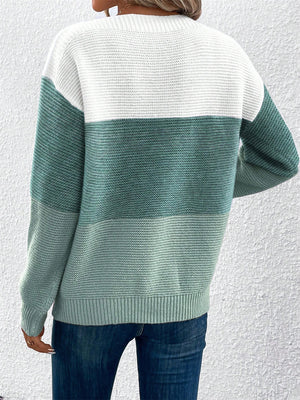 Maglione Donna Elegante a Blocchi di Colore – Girocollo Comodo e Versatile – Viola
