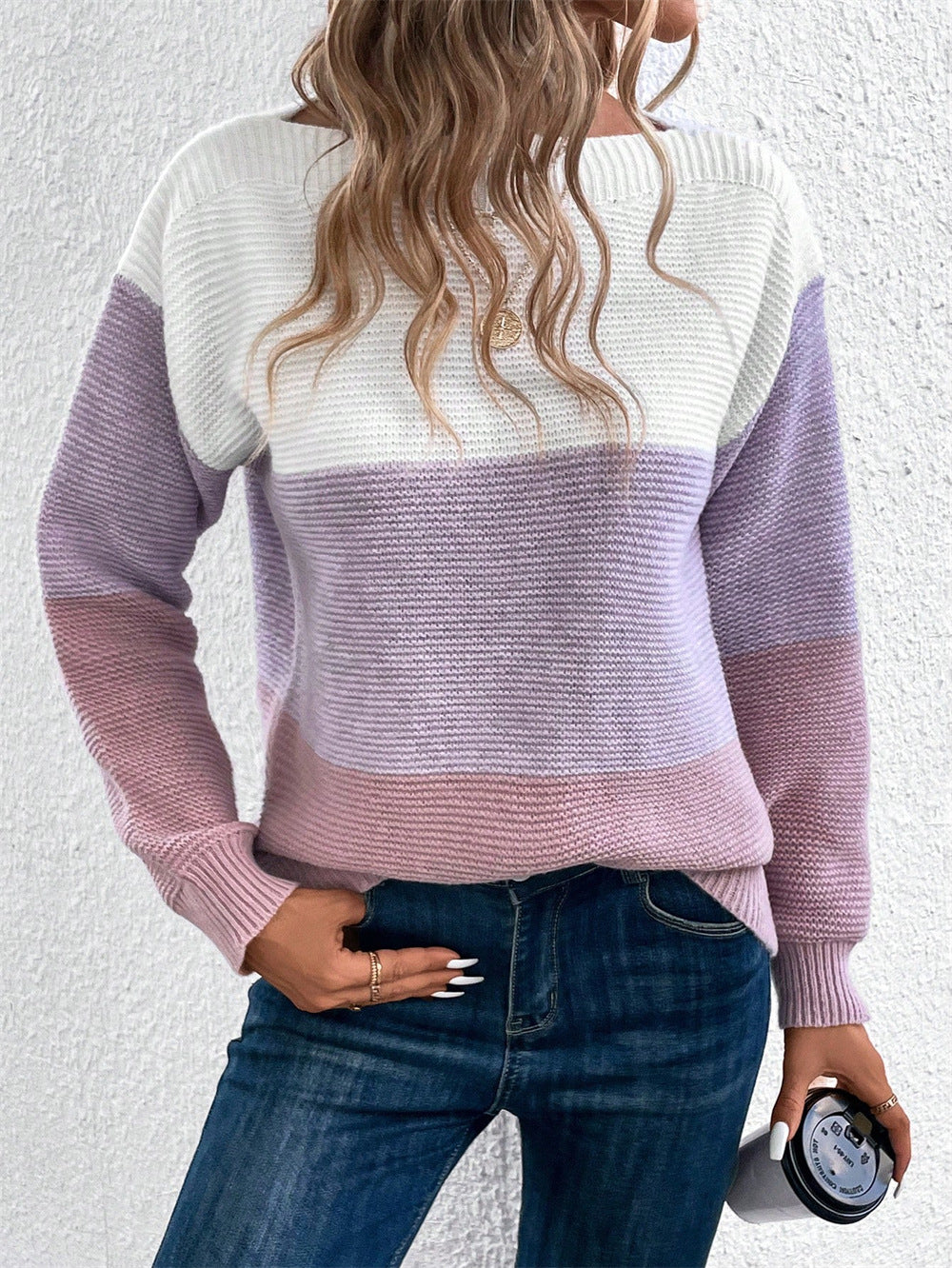 Maglione Donna Elegante a Blocchi di Colore – Girocollo Comodo e Versatile – Viola
