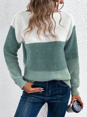 Maglione Donna Elegante a Blocchi di Colore – Girocollo Comodo e Versatile – Viola
