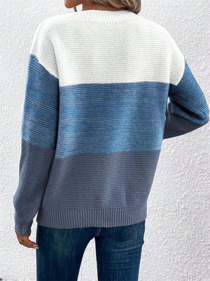 Maglione Donna Elegante a Blocchi di Colore – Girocollo Comodo e Versatile – Viola