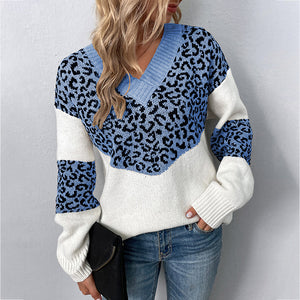 Maglione Donna Elegante a Fantasia Leopardata – Scollo a V e Maglia Morbida