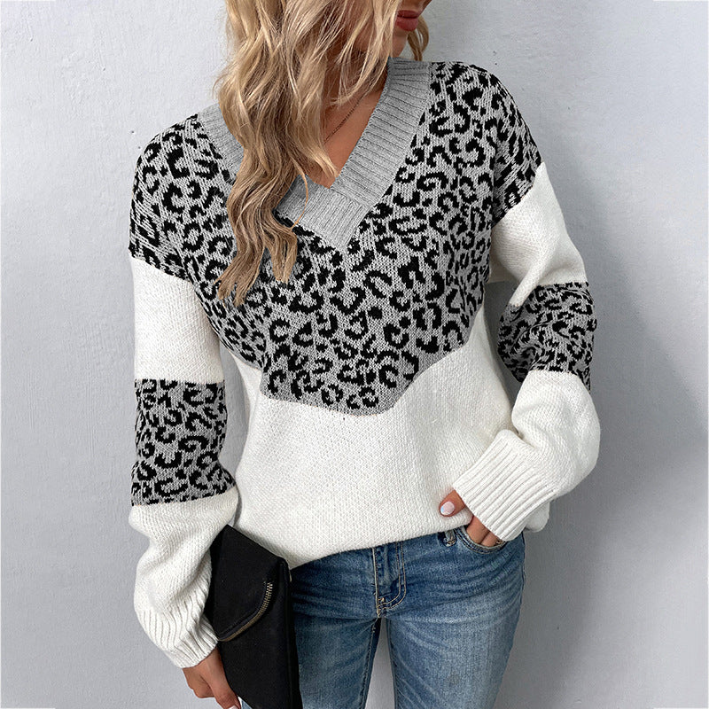 Maglione Donna Elegante a Fantasia Leopardata – Scollo a V e Maglia Morbida