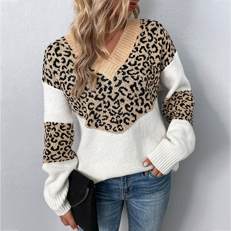 Maglione Donna Elegante a Fantasia Leopardata – Scollo a V e Maglia Morbida