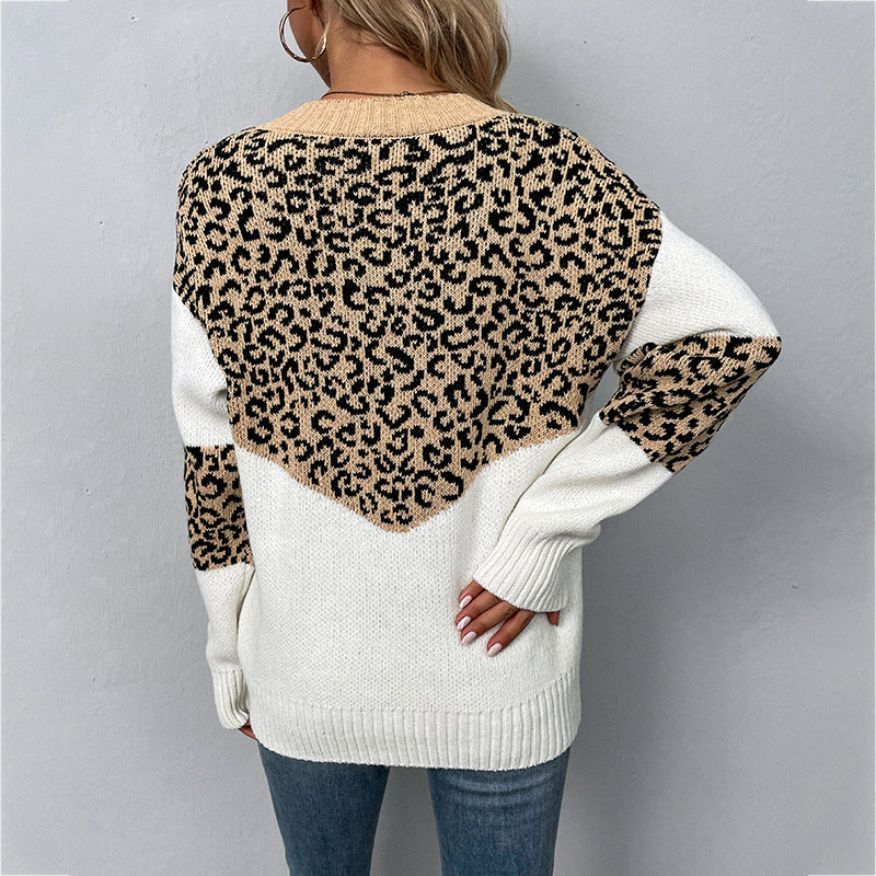 Maglione Donna Elegante a Fantasia Leopardata – Scollo a V e Maglia Morbida