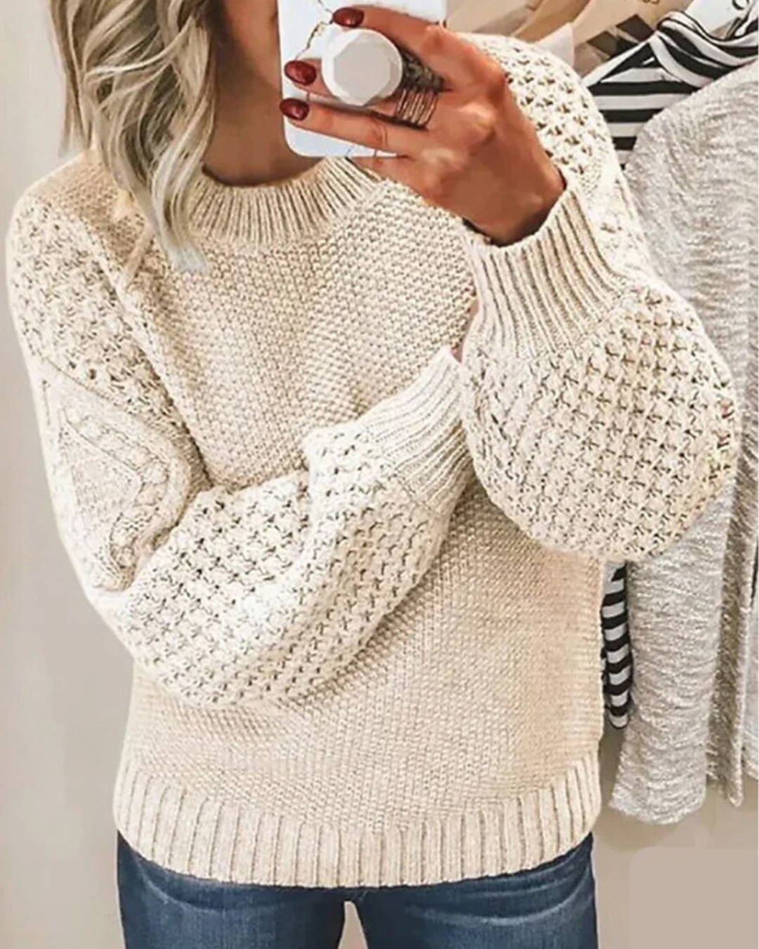 Maglione Donna Elegante con Maniche a Palloncino e Lavorazione a Maglia – Alessia