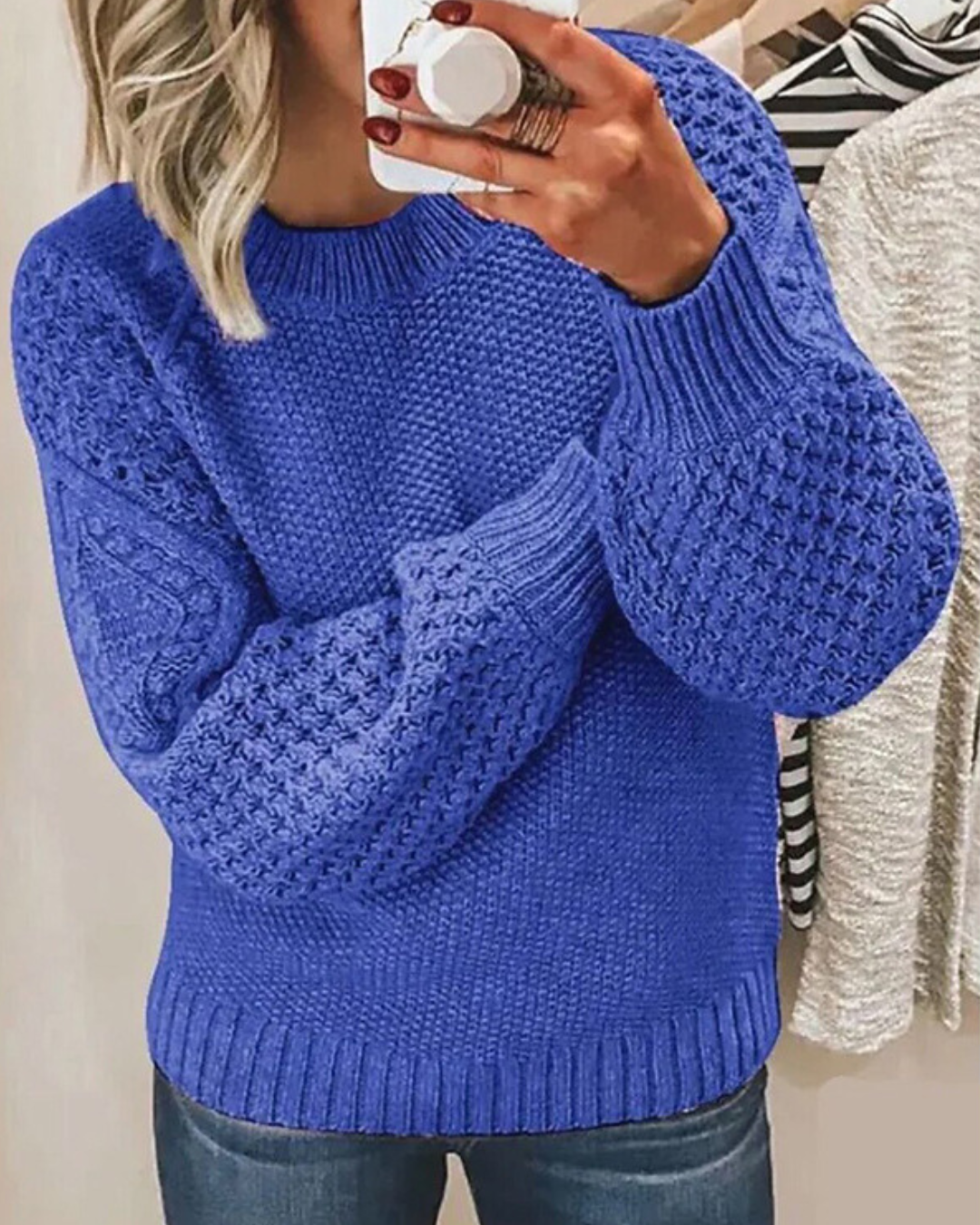 Maglione Donna Elegante con Maniche a Palloncino e Lavorazione a Maglia – Alessia