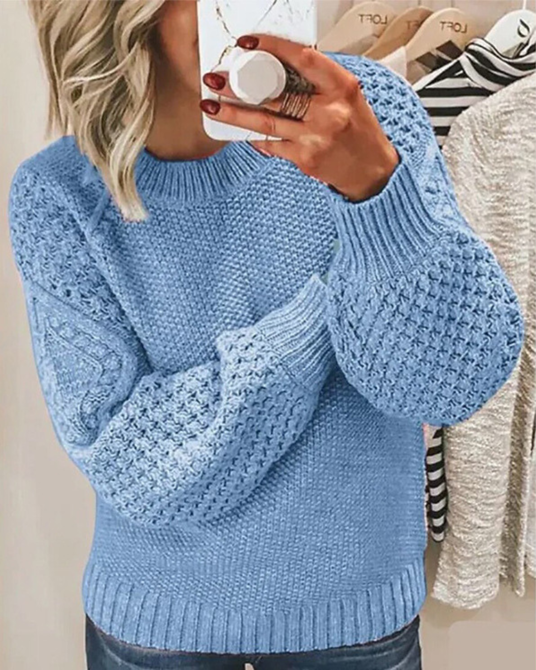 Maglione Donna Elegante con Maniche a Palloncino e Lavorazione a Maglia – Alessia