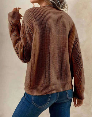 Maglione Donna Elegante con Scollo a V in Pizzo e Maniche Traforate – Elena