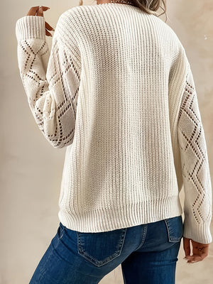 Maglione Donna Elegante con Scollo a V in Pizzo e Maniche Traforate – Elena