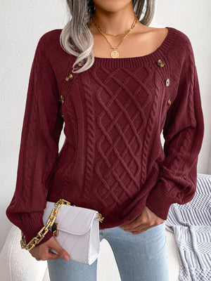 Maglione Donna Invernale Marta – Treccia Irlandese con Bottoni Decorativi