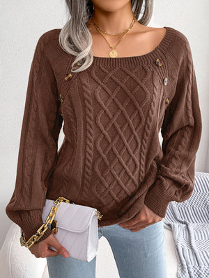 Maglione Donna Invernale Marta – Treccia Irlandese con Bottoni Decorativi