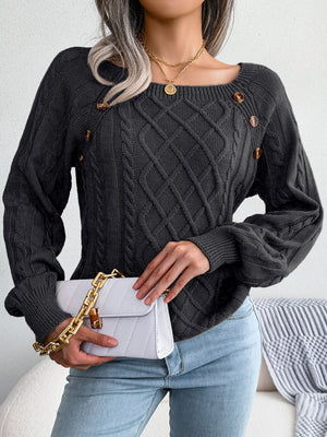 Maglione Donna Invernale Marta – Treccia Irlandese con Bottoni Decorativi