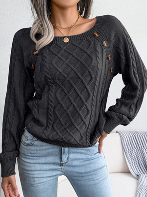 Maglione Donna Invernale Marta – Treccia Irlandese con Bottoni Decorativi