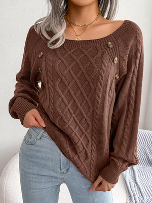 Maglione Donna Invernale Marta – Treccia Irlandese con Bottoni Decorativi