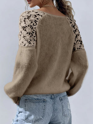 Maglione Donna Morbido con Inserti in Pizzo Floreale – Eleganza Romantica – Eleonora