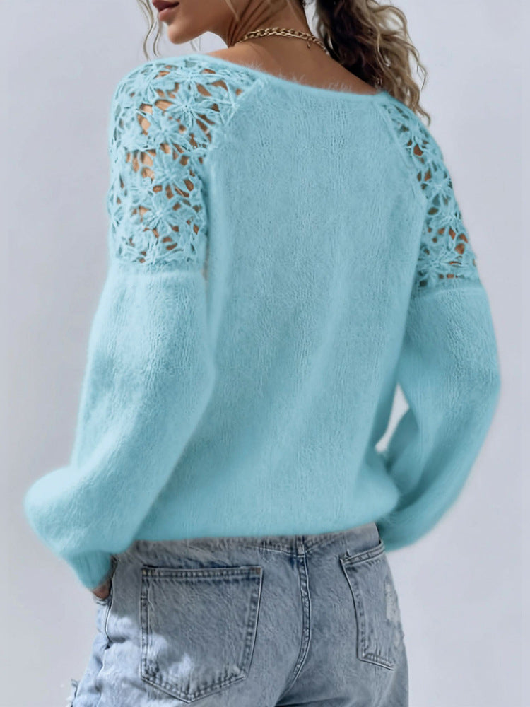 Maglione Donna Morbido con Inserti in Pizzo Floreale – Eleganza Romantica – Eleonora