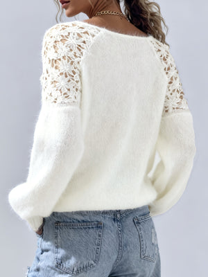 Maglione Donna Morbido con Inserti in Pizzo Floreale – Eleganza Romantica – Eleonora