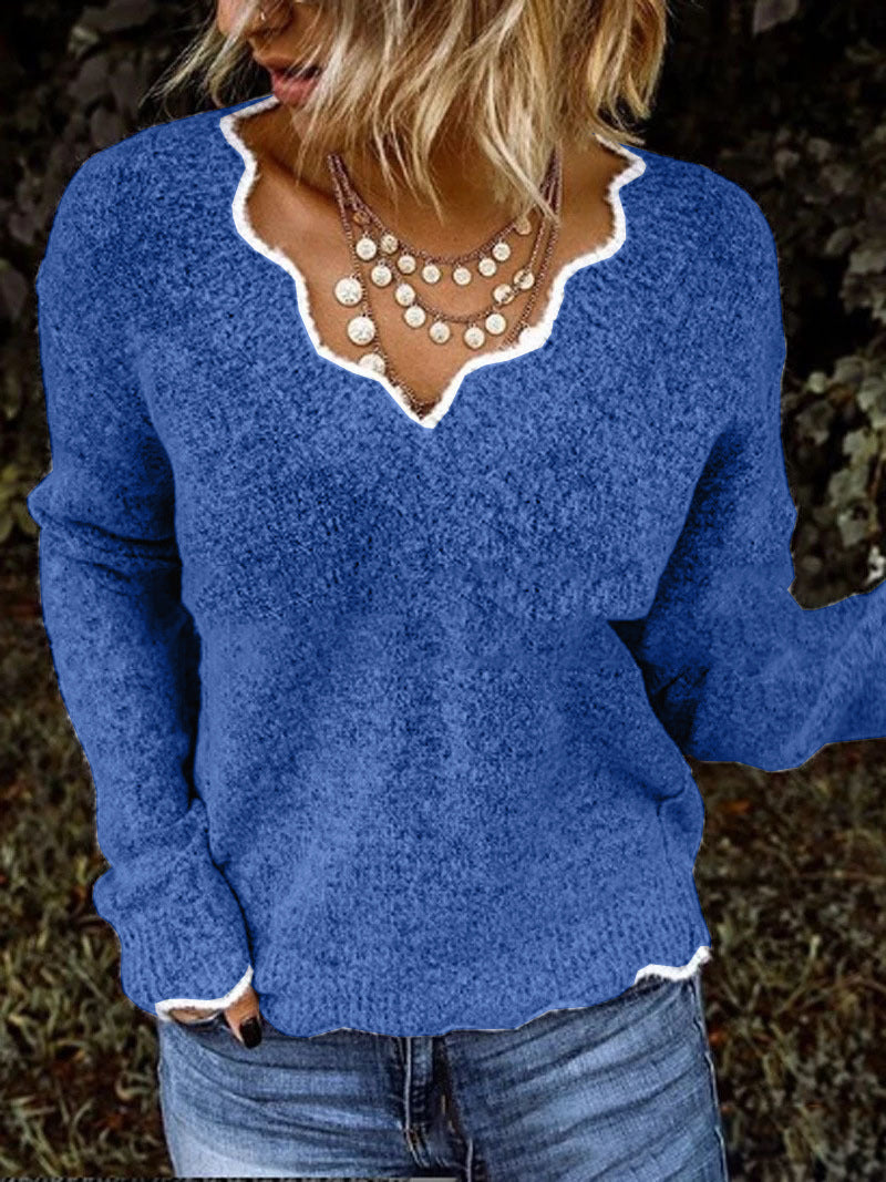 Maglione Donna Morbido con Scollo Ondulato a V – Aurora