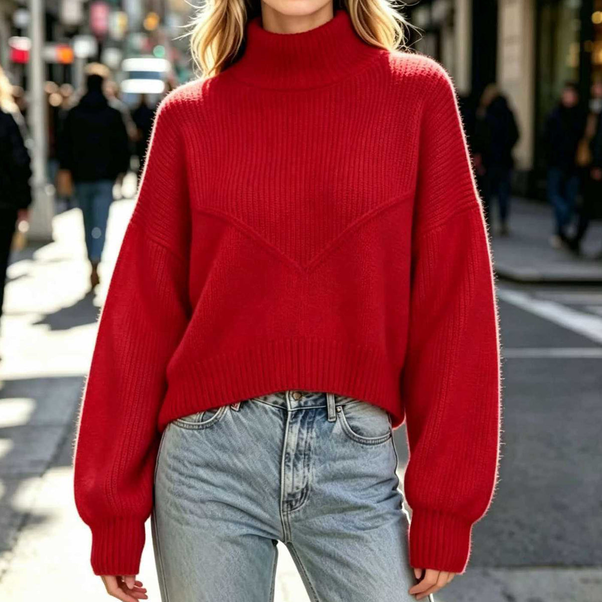 Maglione Donna Oversize a Collo Alto con Lavorazione a Coste – Comfort Elegante – Sofia