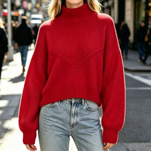 Maglione Donna Oversize a Collo Alto con Lavorazione a Coste – Comfort Elegante – Sofia