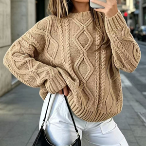Maglione Donna Oversize a Trecce con Collo Alto – Comfort Invernale – Caterina