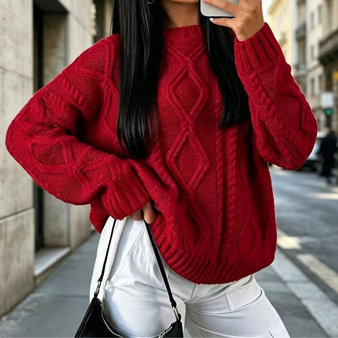 Maglione Donna Oversize a Trecce con Collo Alto – Comfort Invernale – Caterina