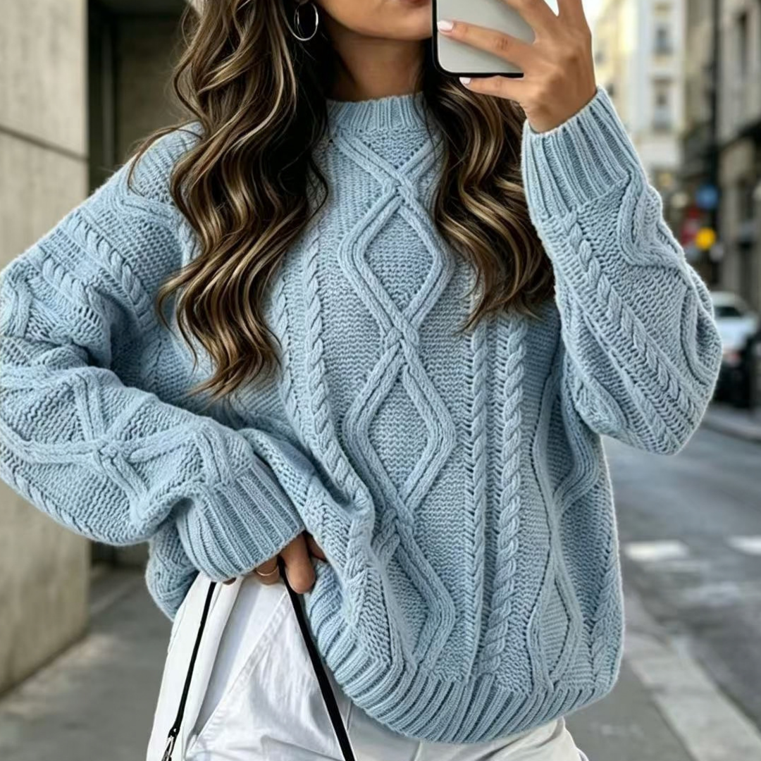 Maglione Donna Oversize a Trecce con Collo Alto – Comfort Invernale – Caterina