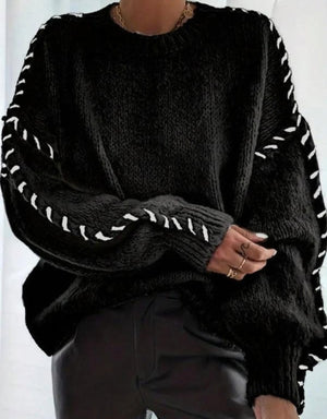 Maglione Donna Oversize con Cuciture a Contrasto sulle Maniche – Stile Artigianale – Rebecca