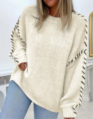 Maglione Donna Oversize con Cuciture a Contrasto sulle Maniche – Stile Artigianale – Rebecca