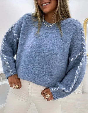 Maglione Donna Oversize con Cuciture a Contrasto sulle Maniche – Stile Artigianale – Rebecca
