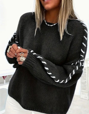 Maglione Donna Oversize con Cuciture a Contrasto sulle Maniche – Stile Artigianale – Rebecca