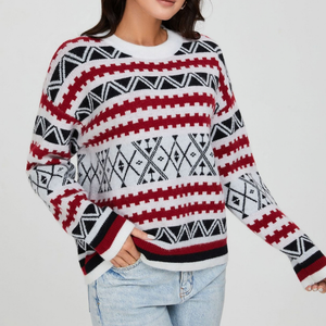 Maglione Donna Oversize con Motivo Jacquard Etnico – Stile Grafico e Comfort – Nadia