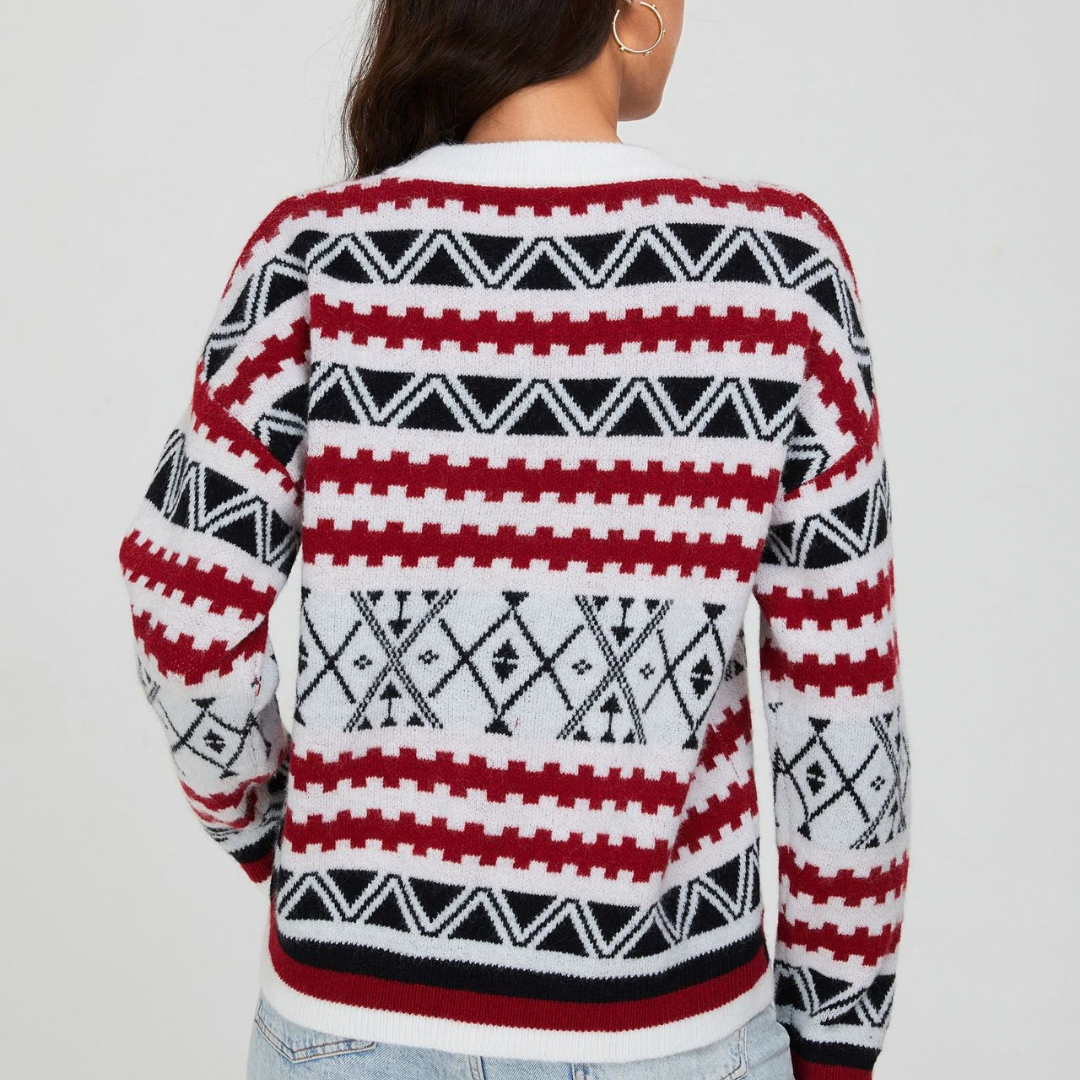 Maglione Donna Oversize con Motivo Jacquard Etnico – Stile Grafico e Comfort – Nadia