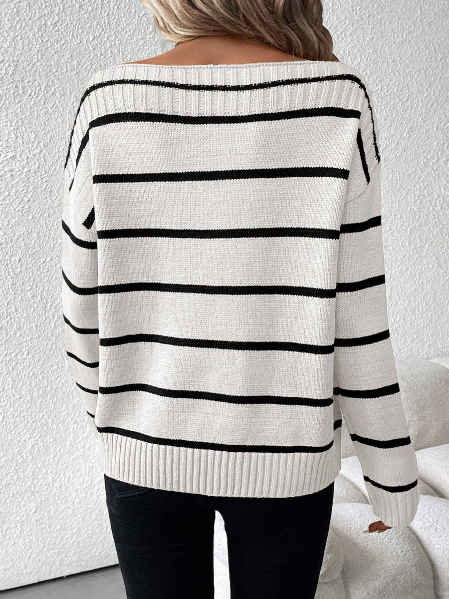 Maglione Donna a Righe – Eleganza Casual con Scollo a Barca Ludovica