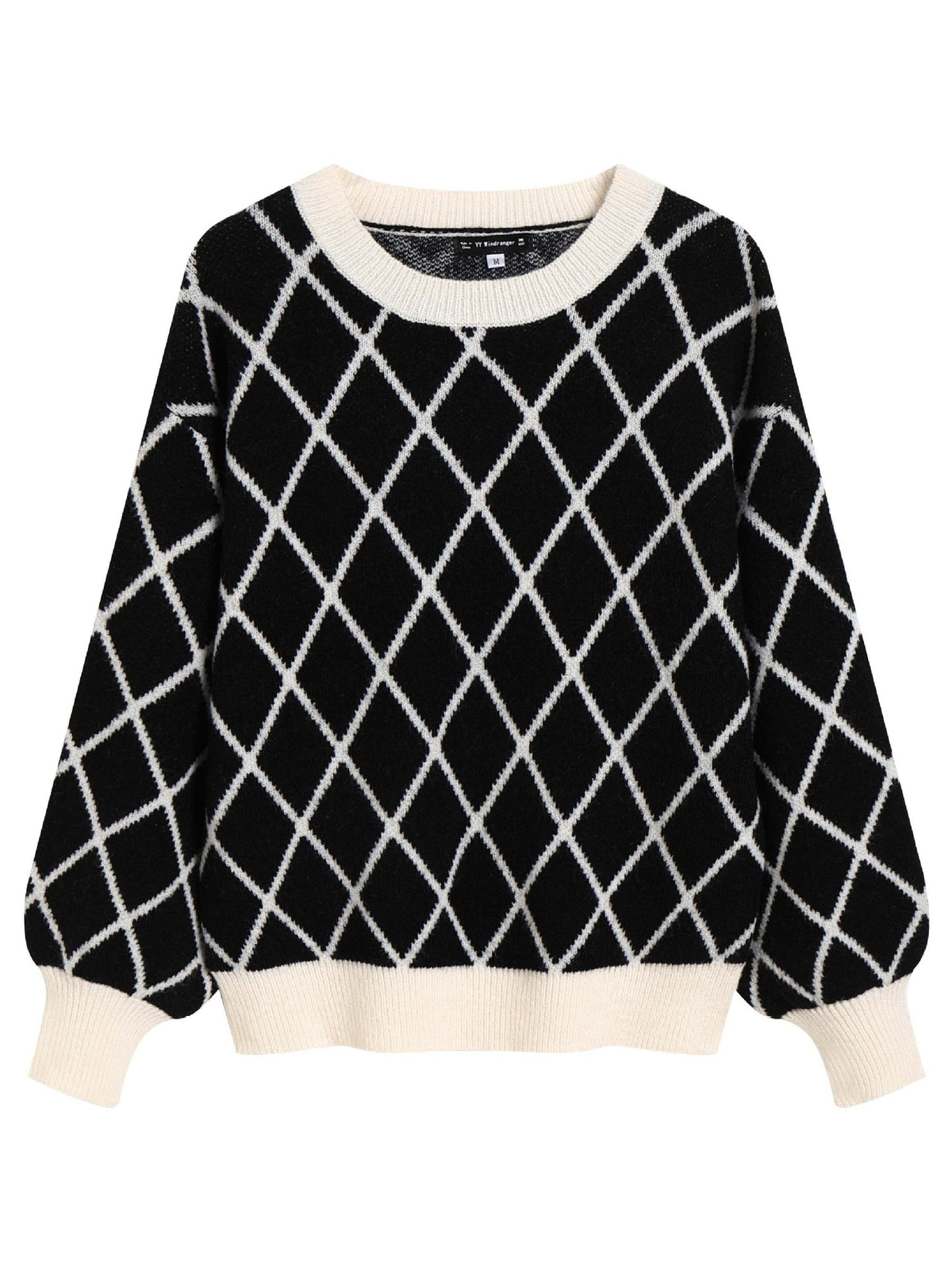 Maglione Donna con Motivo a Rombi e Maniche a Palloncino – Eleganza Grafica – Vittoria